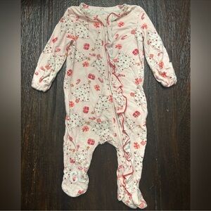 Caden Lane Pink Christmas Bamboo Zip Romper with Ruffles